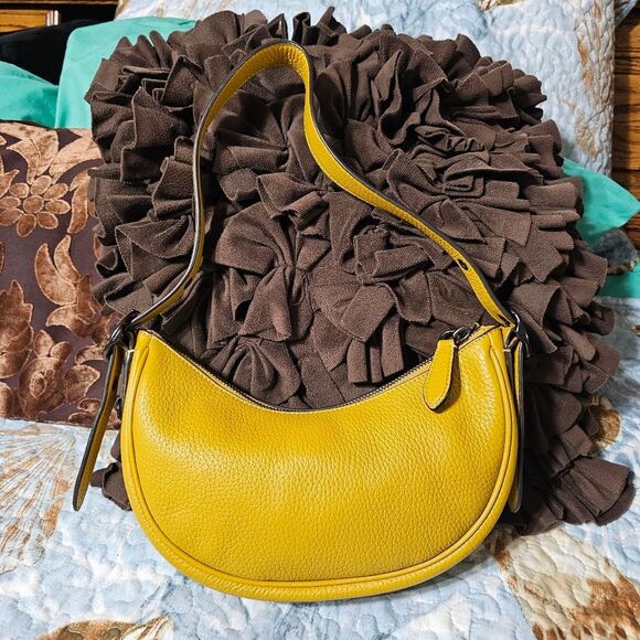 Coach Luna Shoulder Bag in Yellow Pebbled Leather - Picture 1 of 8